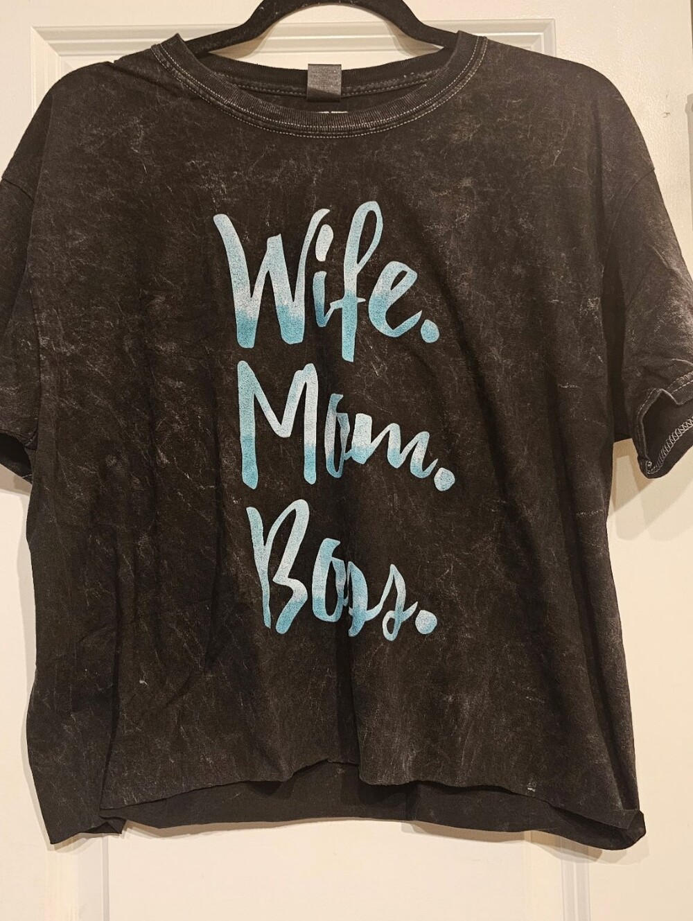 Wife. Mom. Boss. Graphic Tee - Black with Blue Text